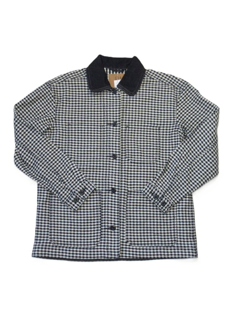 NWT Gap × DÔEN Gingham Denim Jacket in Blue Gingham Relaxed Fit Chore S - Picture 1 of 6